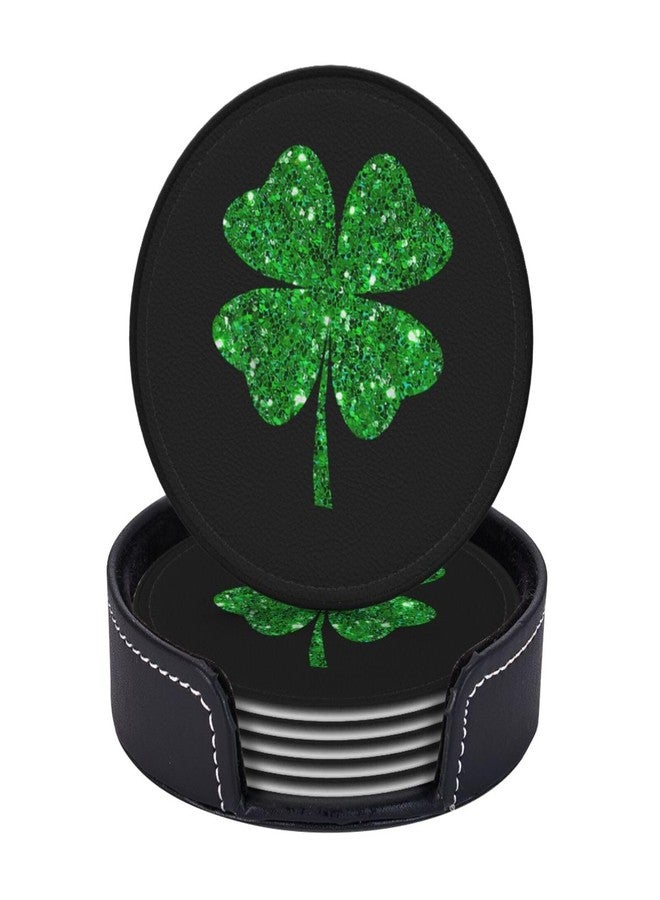 ASYG 6 Pcs St. Patrick's Day Cute Lucky Shamrock Coaster Set with Holder 4 inch Green Coasters Drink Bar Coasters Cute Table Coasters - Image 4